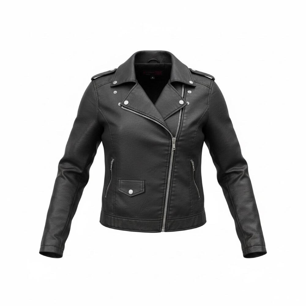 No Boundaries Black Faux Leather Moto Jacket Women’s Juniors Medium 7–9